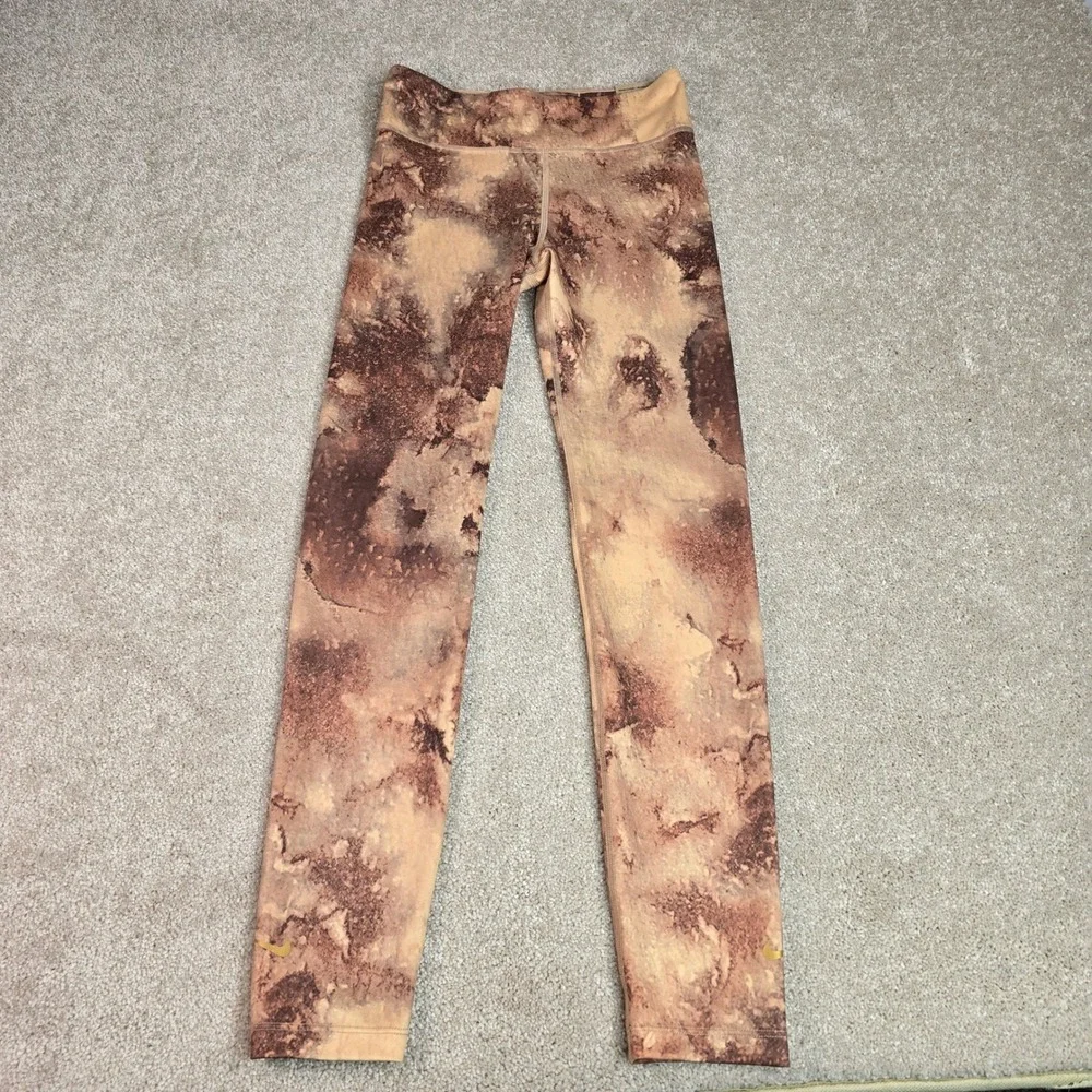 Nike One Kids XL High Rise Full Length Training Leggings Brown Marble FZ2875-133